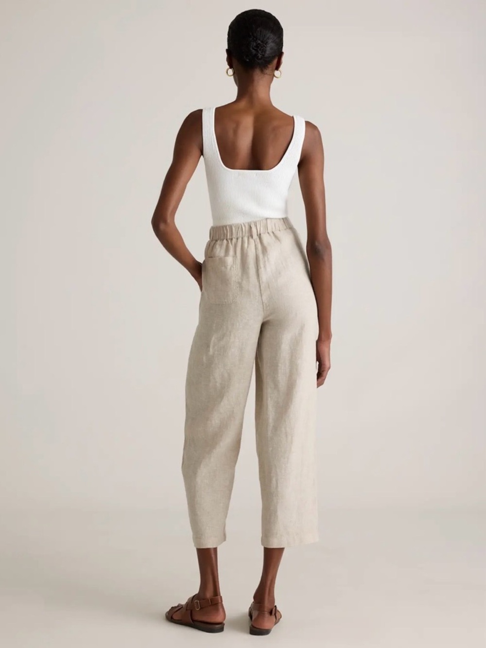 NWOT Quince Natural Beige Cropped Linen Pants. Size M - Picture 2 of 13